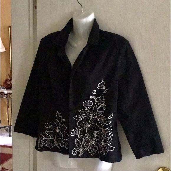John Paul Richards jacket black & white size 8 white flower detail Fall … - Picture 1 of 9